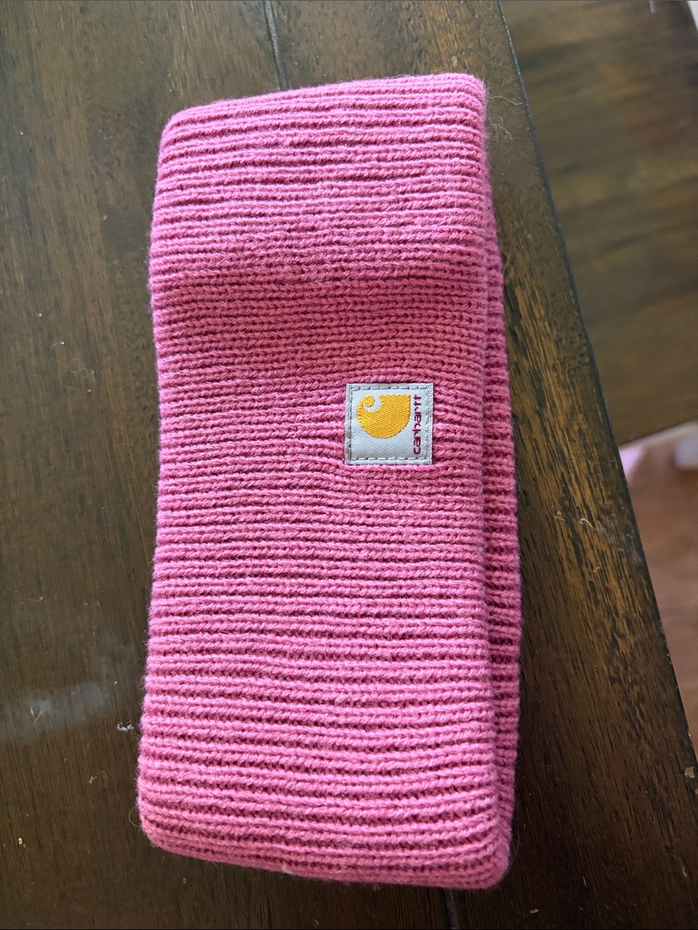 Carhartt Pink Ribbed Knit Ear Warmer with Logo Patch